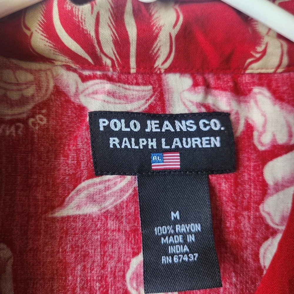 Polo Jeans‎ Co Ralph Lauren Hawaiin Shirt Sz. Med Red Tan Floral